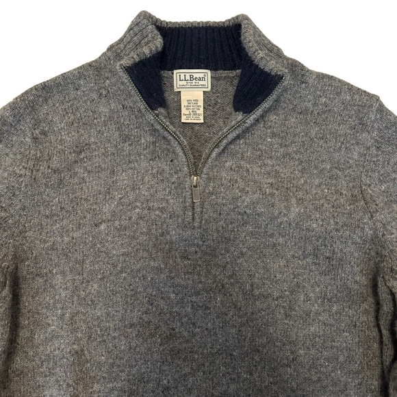 L.L. Bean Men’s Gray Shetland Wool Quarter Zip Elbow Patch Sweater - Picture 2 of 5
